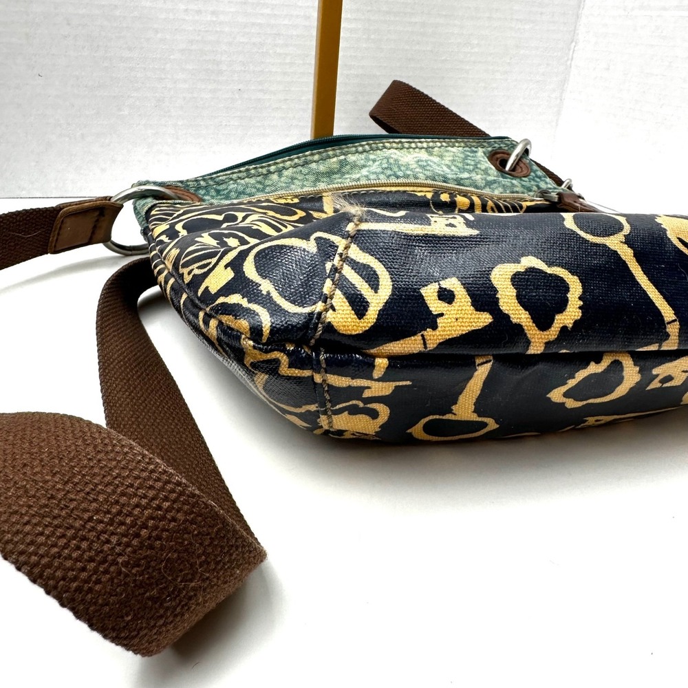 Fossil Key-Per Crossbody Bag Navy Gold Skeleton Key Print Small Purse - Picture 10 of 12